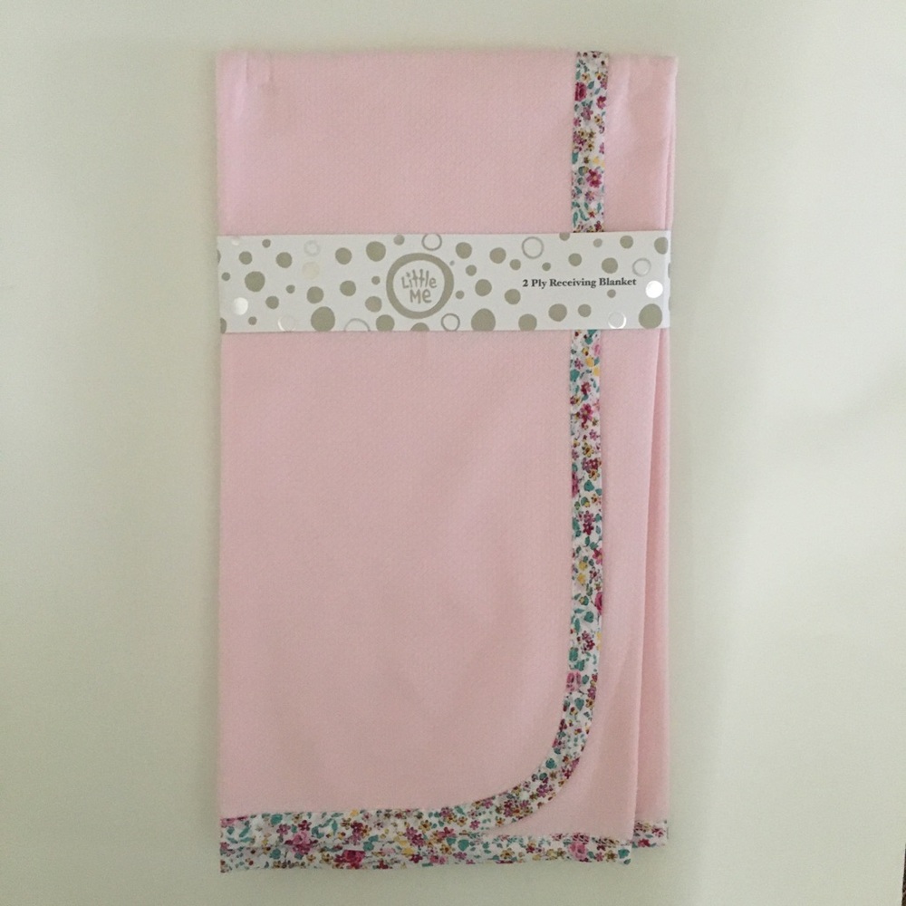 NEW 2Ply Baby Blanket Soft Cozy Pink with Floral Trim Baby Gift | Little Me